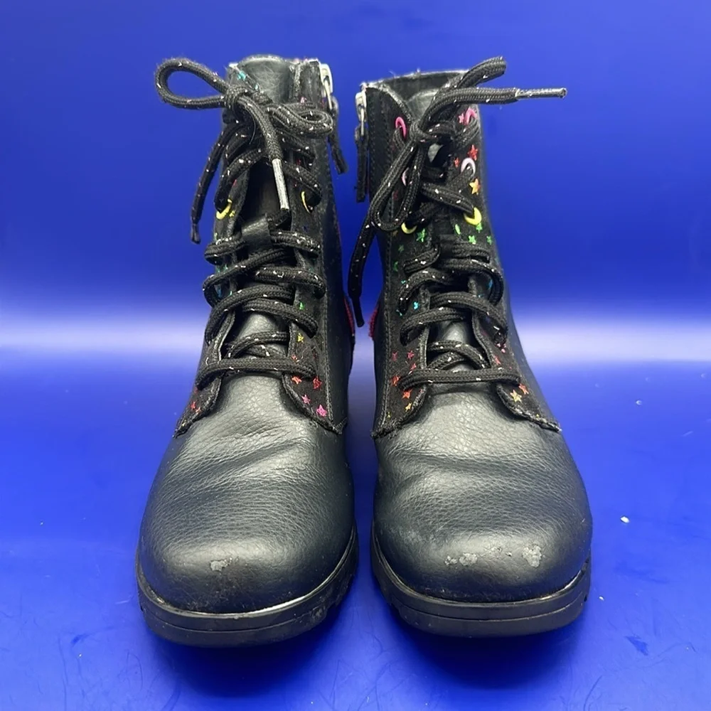 Sorel Emelie Youth Girls Leather Combat Boot SZ 4 Black Waterproof Arch Support